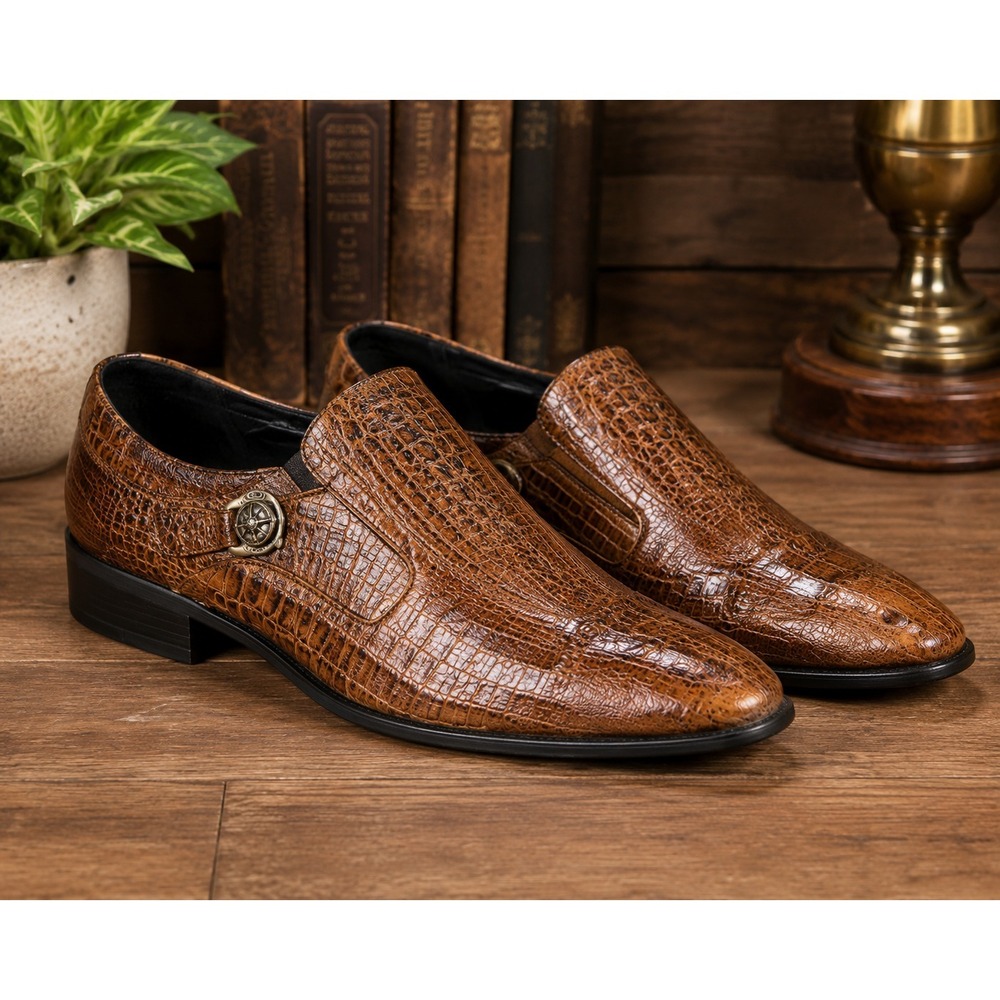 Bolano Croc Embossed Slip On Dress Shoes Brown Men's Size 11M Loafers Formal